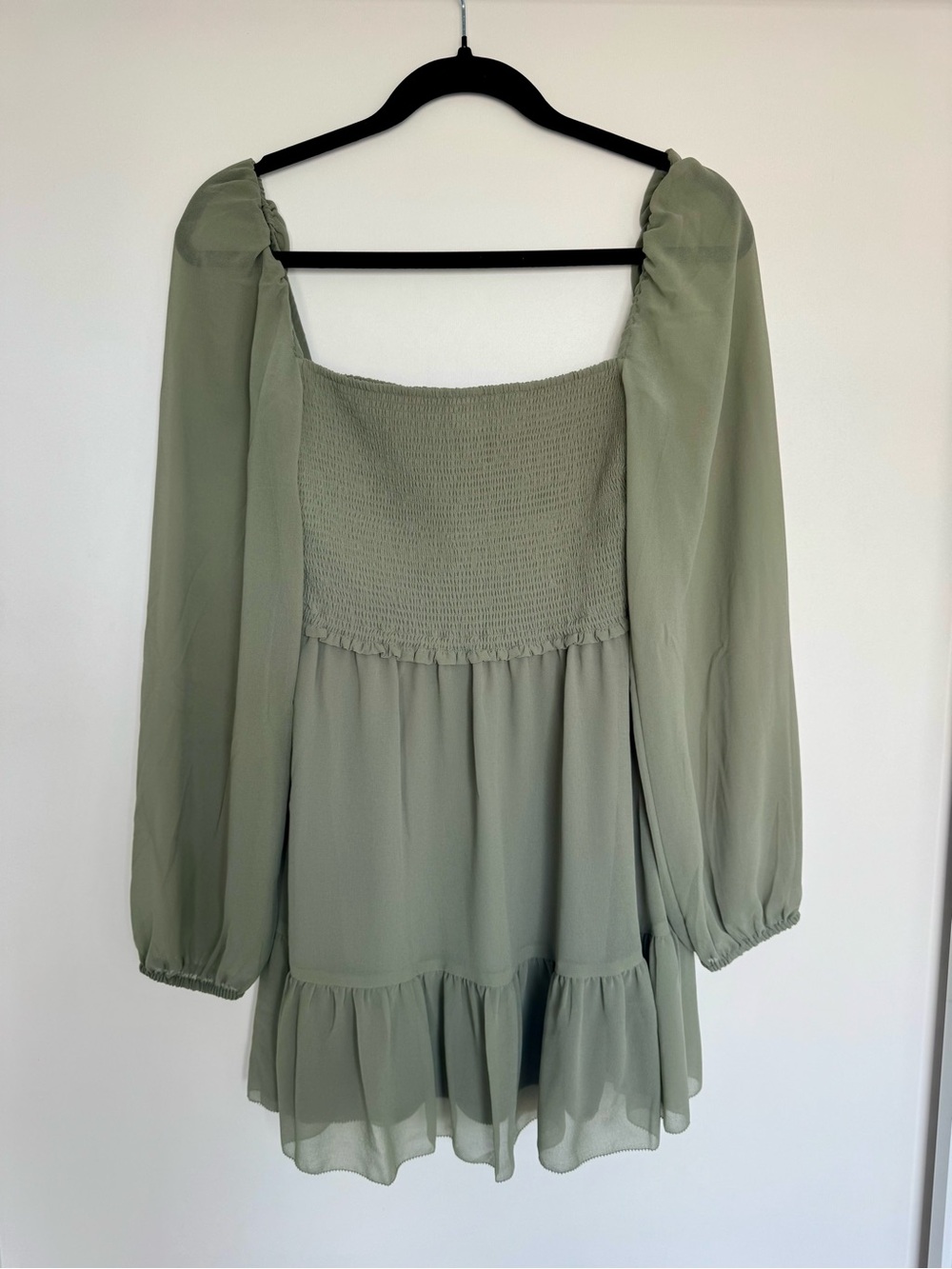 Wilfred Sage Green Smocked Square Neck Tempest Mini Dress